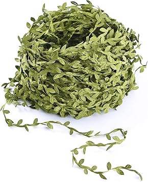 Lvydec Artificial Vine Greenery Garland, 265 Feet Green Leaves Ribbon Fake Ivy Leaf Garland for DIY Wedding Party Craft Wall Decoration