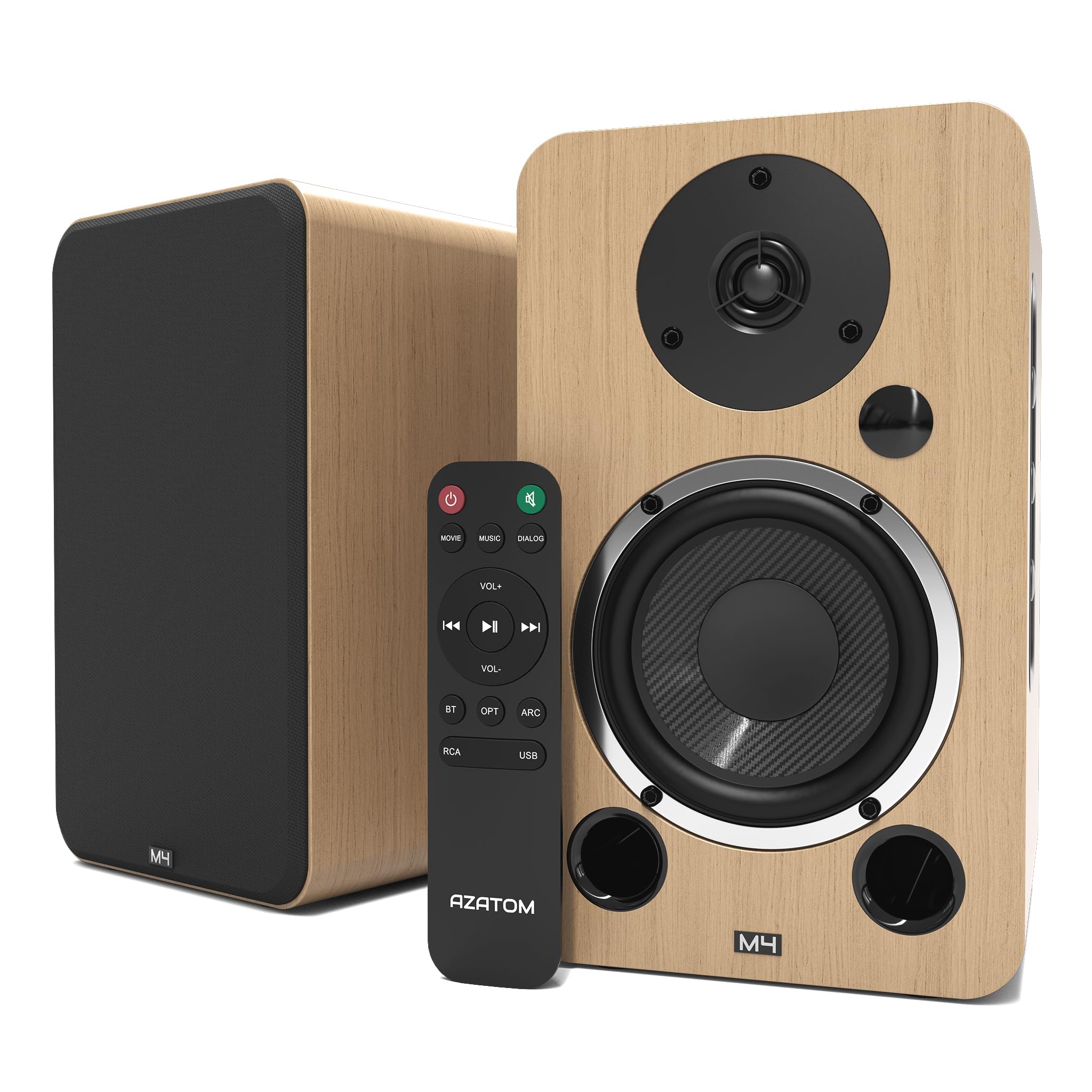 Sponsored Ad โ AZATOM Active Bookshelf Speakers 80W | Bluetooth | 4.5โ Carbon Fibre driver, Silk Tweeter | 24bit DAC Built-in | Perfect for Music, Gaming, Vinyl Turntable, HiFi, Home Theatre Equinox M4 (Oak)