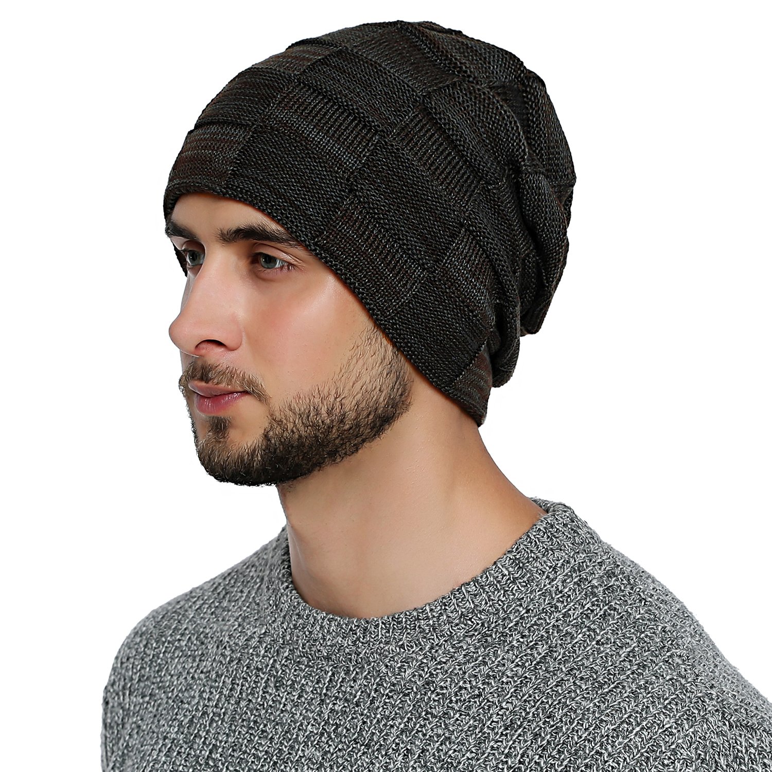 DonDon Mütze Herren Wintermütze Slouch Beanie Strickmütze mit warmen Fleece Innenfutter