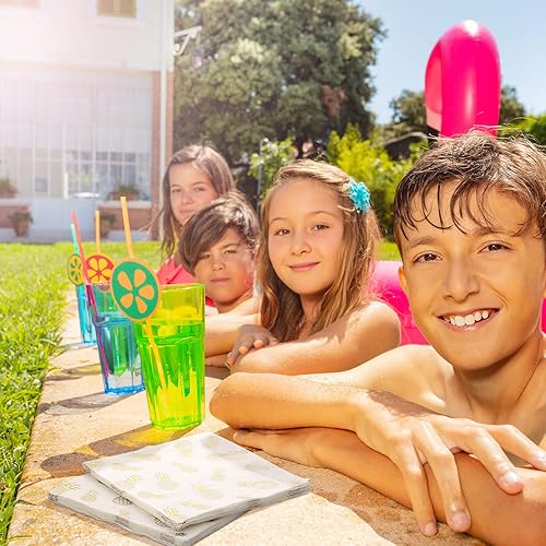 Miniatura 6 de Outus Servilletas de cóctel de piña de 5 x 5 pulgadas, servilletas de papel de piña de verano desechables con estampado dorado para bebidas,