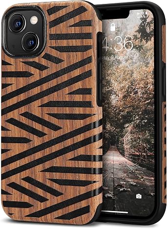 Tasikar Case Compatible with iPhone 13 mini Case, Wood Grain with Leather Design Hybrid Protective Phone Case Cover Compatible for iPhone 13 mini 5.4" 2021 Wood & Leather