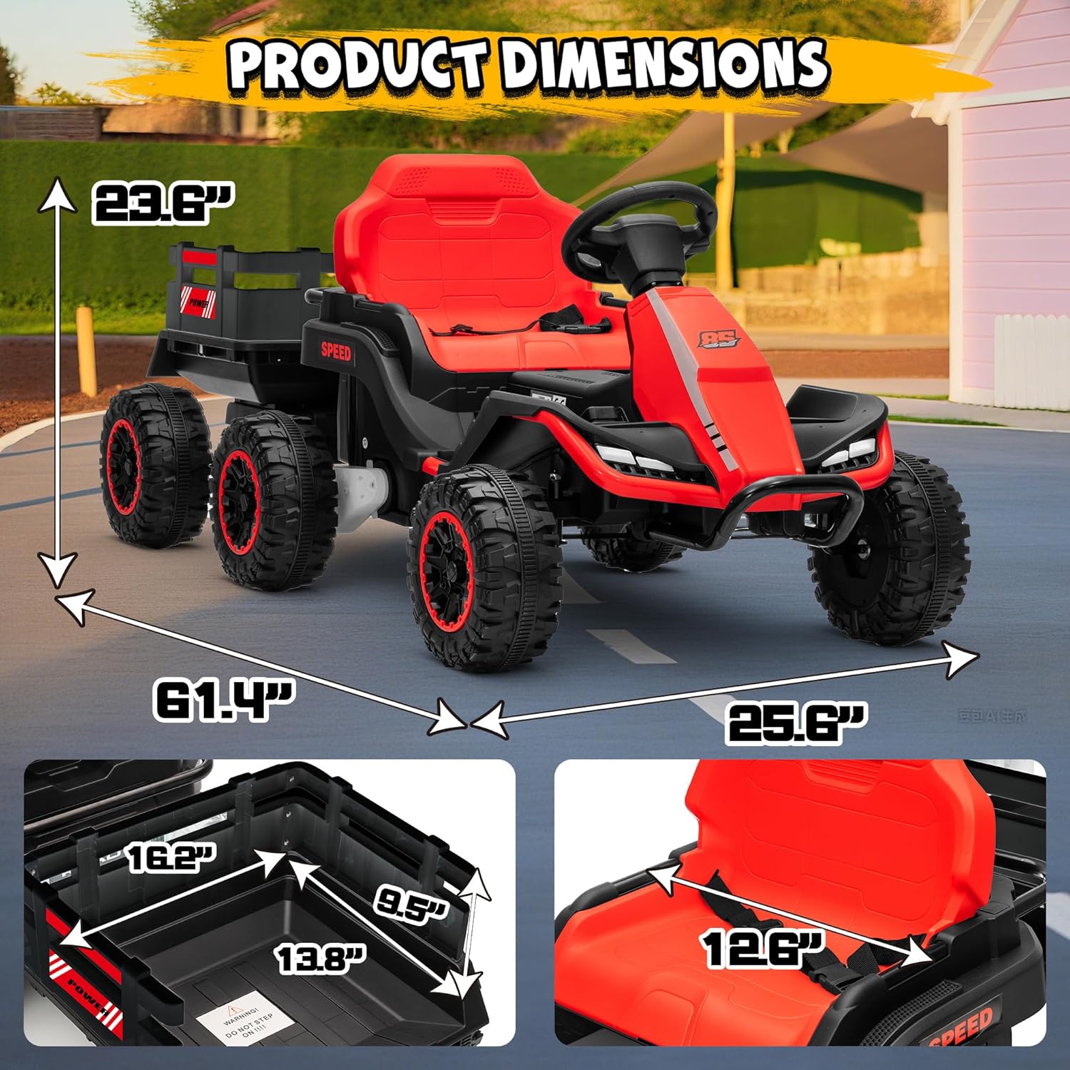 24V Ride On Toy for Big Kids with Trailer, 2x200W Motor, Electric Car for Kids w/Remote Control, Soft Start, Max 5MPH, Music & Wireless, Shock Absorbers, 4 Wheeler Ride On Car, Red