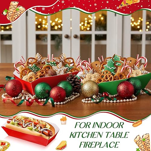 Vista 24 de Yeaqee 100 bandejas de papel de 7 pulgadas para perros calientes, desechables, para Halloween, alimentos, nachos, botes para perros calientes, Rosado