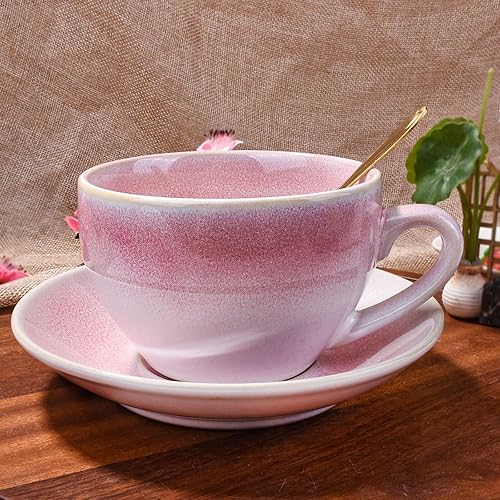 Miniatura 4 de 1 juego de tazas de café esmaltadas de alta calidad, platillos y cucharas, tazas de té y platillos de porcelana y cuchara, tazas para beber para