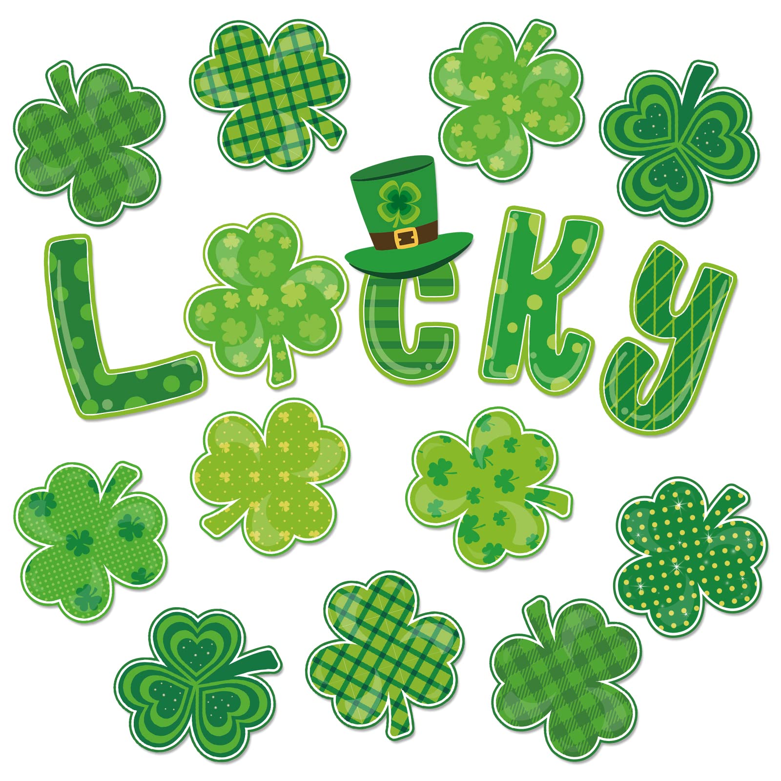 Aimants de réfrigérateur Saint-Patrick trèfle vert et noir lot de 16