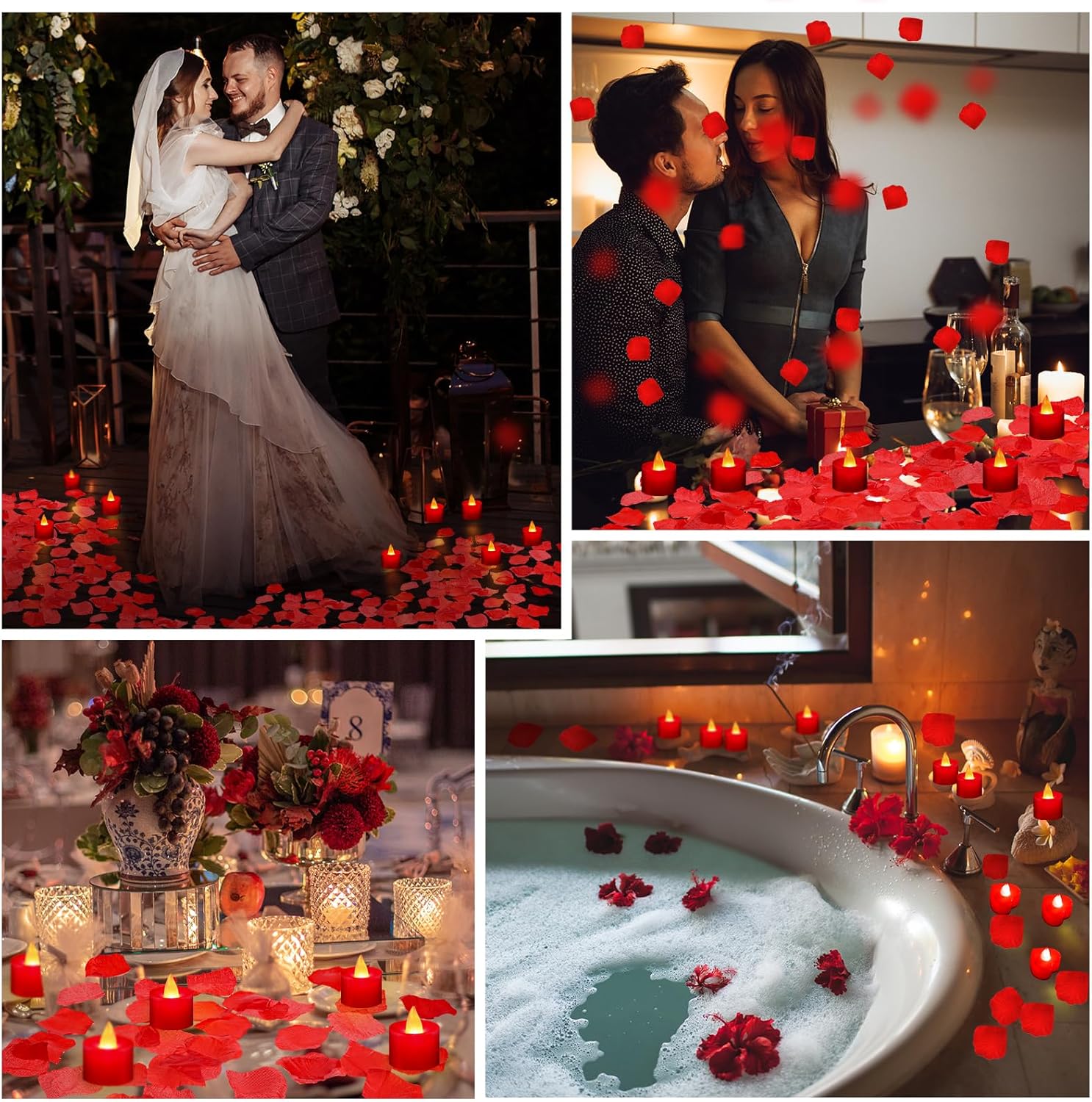 Coume 6000 Pcs Artificial Rose Petals with 72 Pcs Flameless LED Candles Romantic Decorations Fake Candles Anniversary Decorations for Valentine's Day Wedding Night(Red)