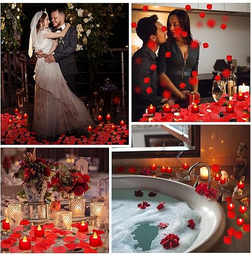 Miniatura 3 de Coume 6000 pétalos de rosa artificiales con 72 velas LED sin llama, decoraciones románticas, velas falsas, decoraciones de feliz aniversario para
