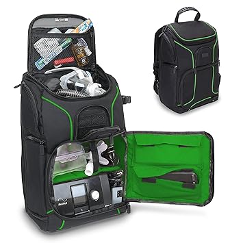 USA GEAR CPAP Machine Travel Bag - CPAP Backpack Compatible with XT Fit, AirSense 10/11 & Philips Dreamstation - Customizable Interior for Power Cables, 6 ft Hose, Mask & CPAP Accessories - Green,