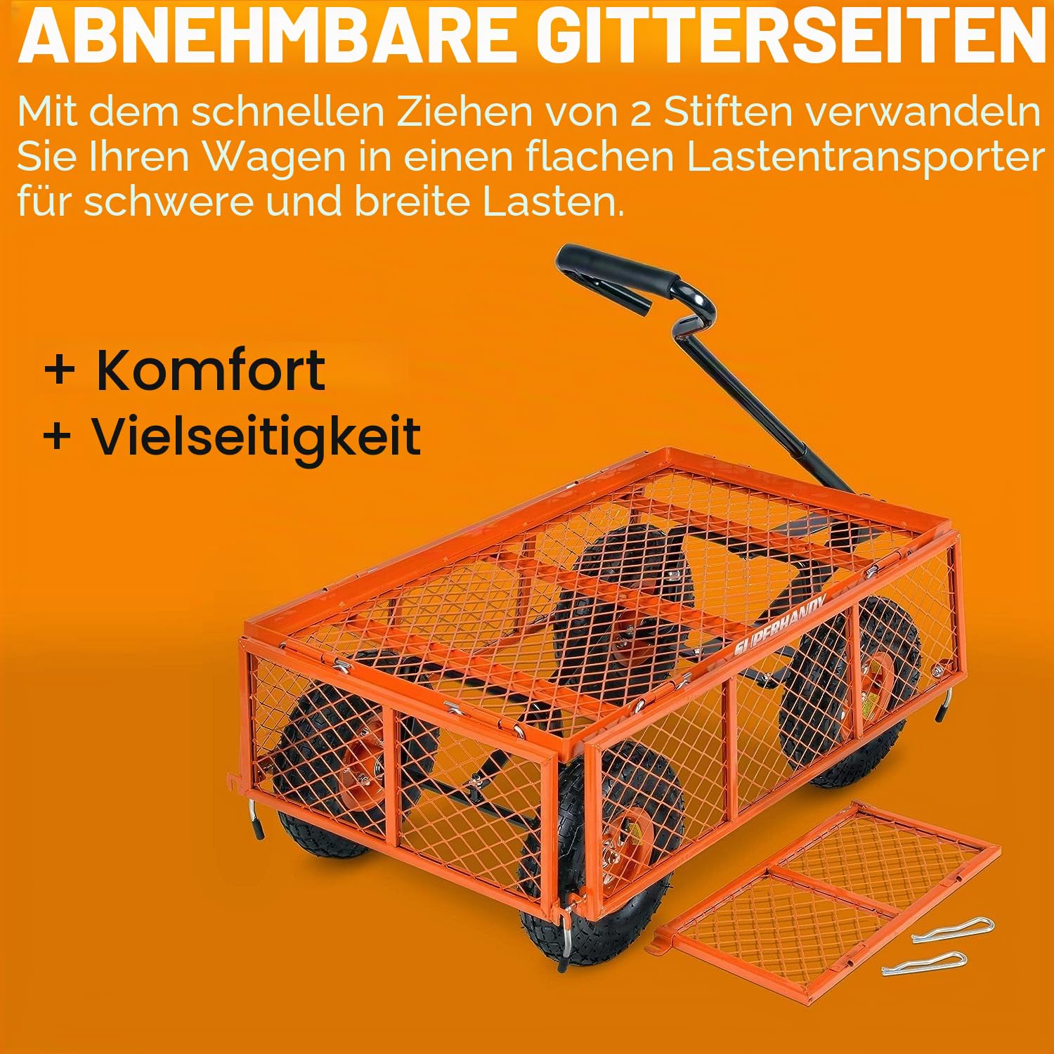 SuperHandy Garten-Transportwagen, 180 kg Tragkraft, abnehmbare Seitennetze | Für Garten, Hof, Strand und Baustelle; ideal für Werkzeuge, Pflanzen, Einkäufe und Ausrüstung