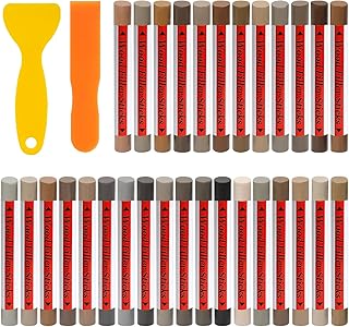 30+2p Wood Filler Sticks - 30 Colors Wood Markers Furniture Repair Wax Crayons with 2 Scrapers, Furniture Touch Up Markers Kit for Repairing Cabinets, Floors &Furniture, Gray Series