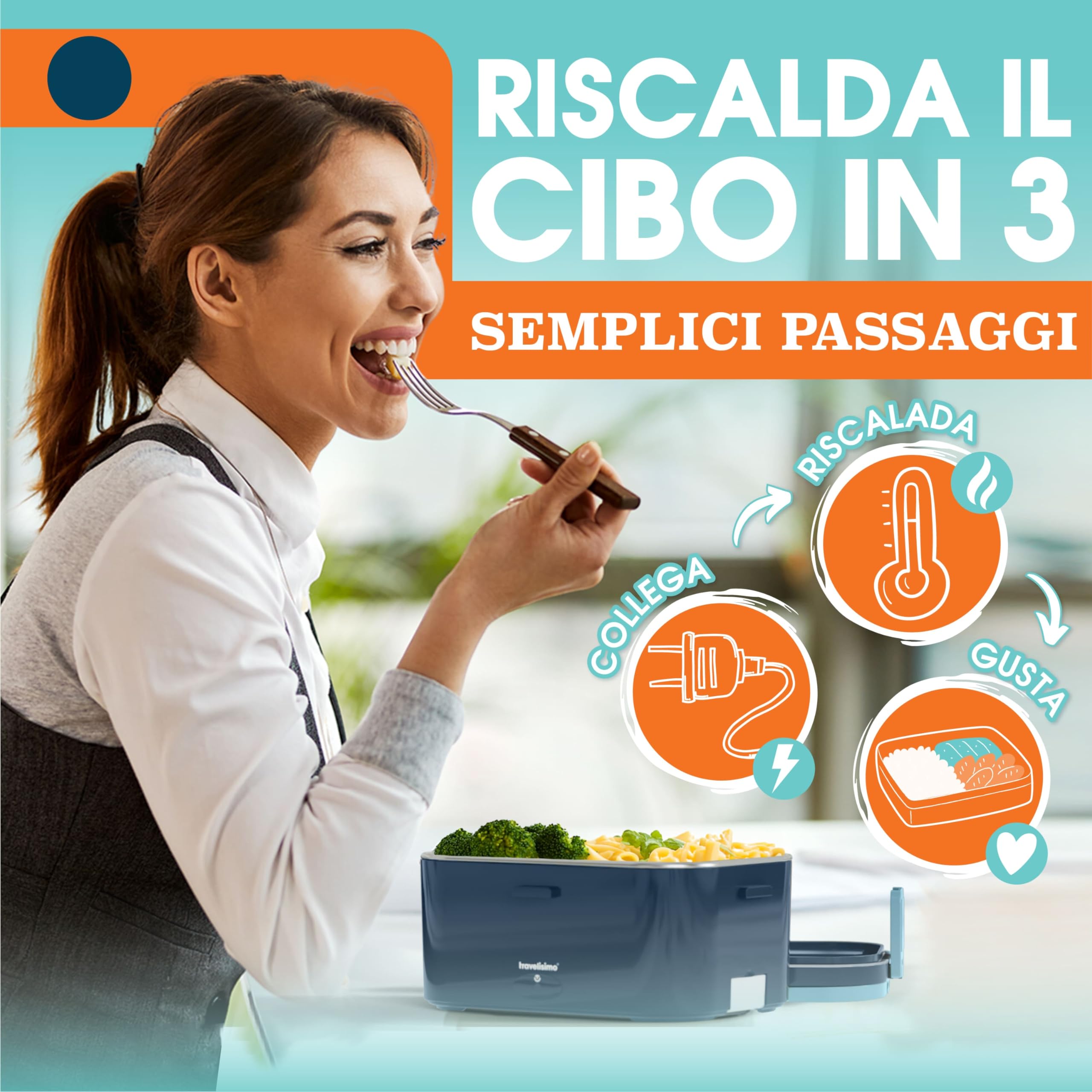 TRAVELISIMO Scaldavivande Elettrico Portatile Extra Grande 1,8L 80W Portapranzo Riscaldabile Portatile, 220V/12V/24V Scalda Vivande Portatile Elettrico per Viaggio e Lavoro, Porta Pranzo Riscaldabile