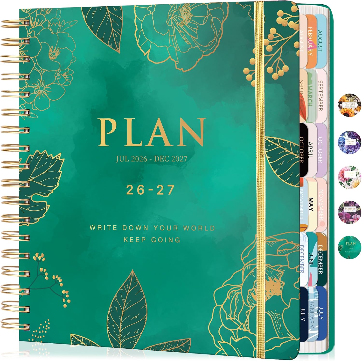 CAGIE 18 Month Planner July 2026 - December 2027, Academic Year Weekly & Monthly Planner with Tabs, 8.3 x 9.3 Floral Hardcover Organizer with 100GSM Thick Paper and Elastic Band for Women School Office