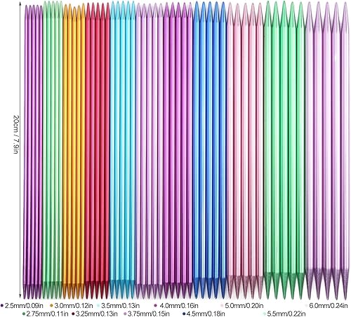 Miniatura 6 de Juego de 55 agujas de tejer de doble extremo, agujas de tejer rectas de aluminio sólido, agujas de tejer rectas de doble punta, 11 tamaños