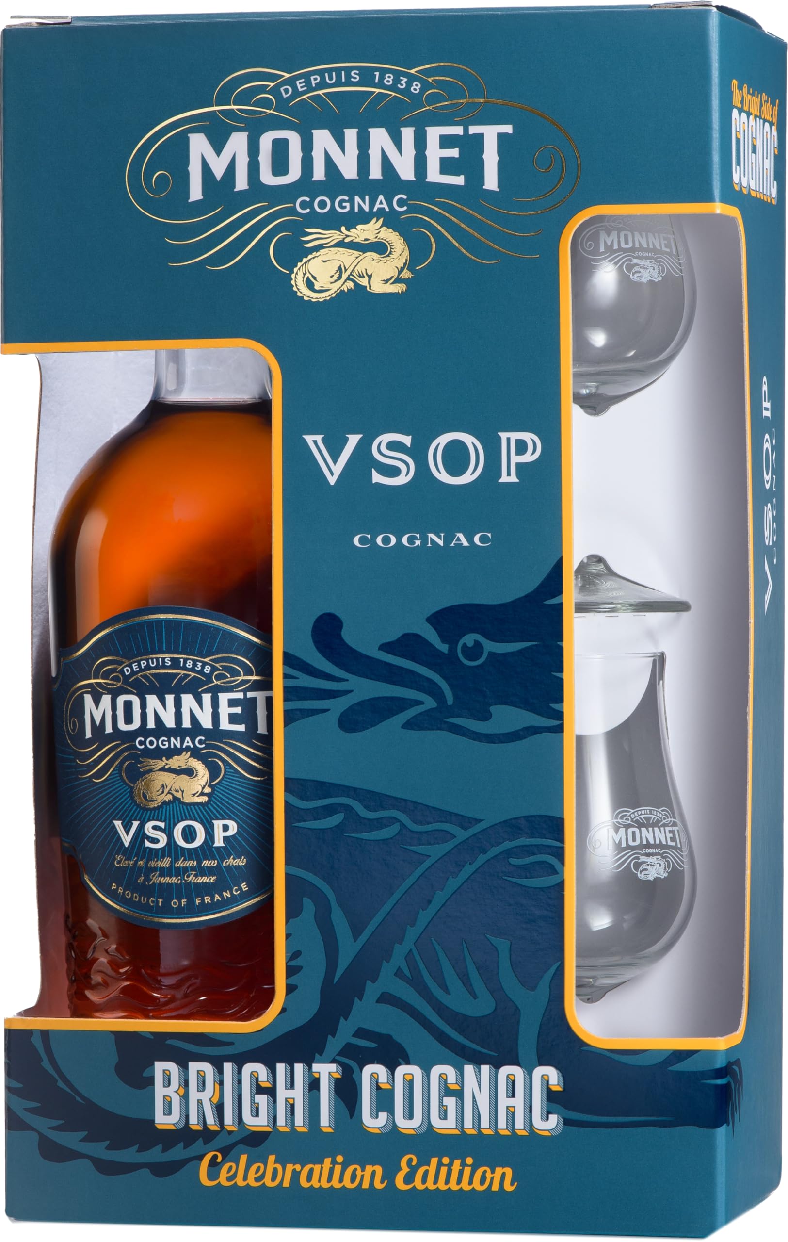 Monnet VSOP | Cognac aus Frankreich | Gold Meiningers International Spirits Awards| mit Geschenkverpackung mit Glas | aromatisch fruchtiger Geschmack | 40% Vol. | 0,7 Liter