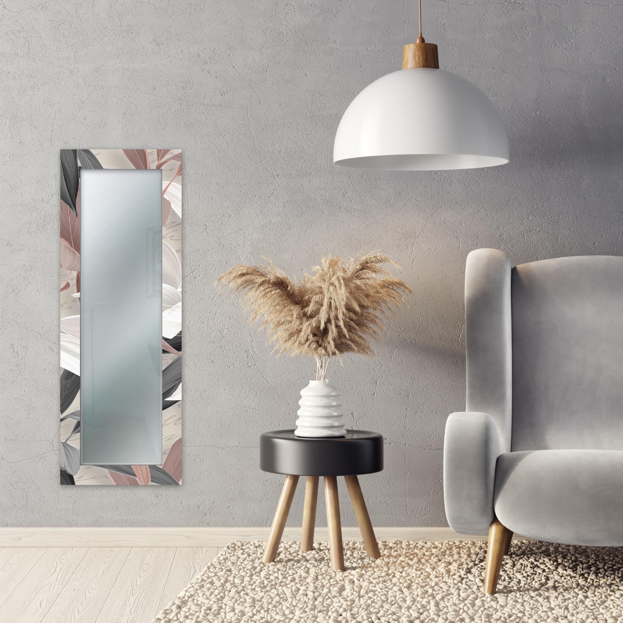 Lupia - Specchio da Parete Lungo MIRROR FANTASY LEAVES MIX 44x127 cm, Cornice Stampata, Design Moderno per Camera da Letto, Soggiorno, Ingresso, Specchio Corridoio, Specchio Design
