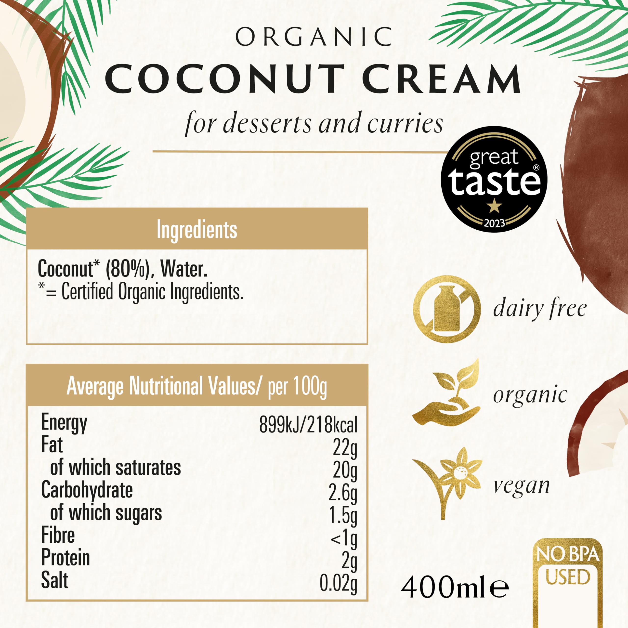 Biona Crema di cocco biologica, 400 ml (confezione da 6)