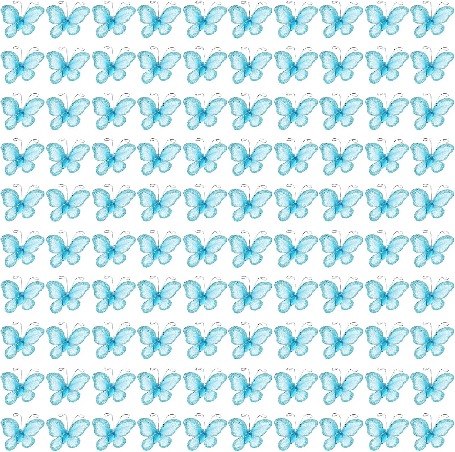 PATIKIL 100Pcs Butterflies for Crafts, 1.2" Mesh Wire Glitter Butterfly Organza Butterflies for DIY Craft Home Decor Clothing Wedding Decoration, Blue