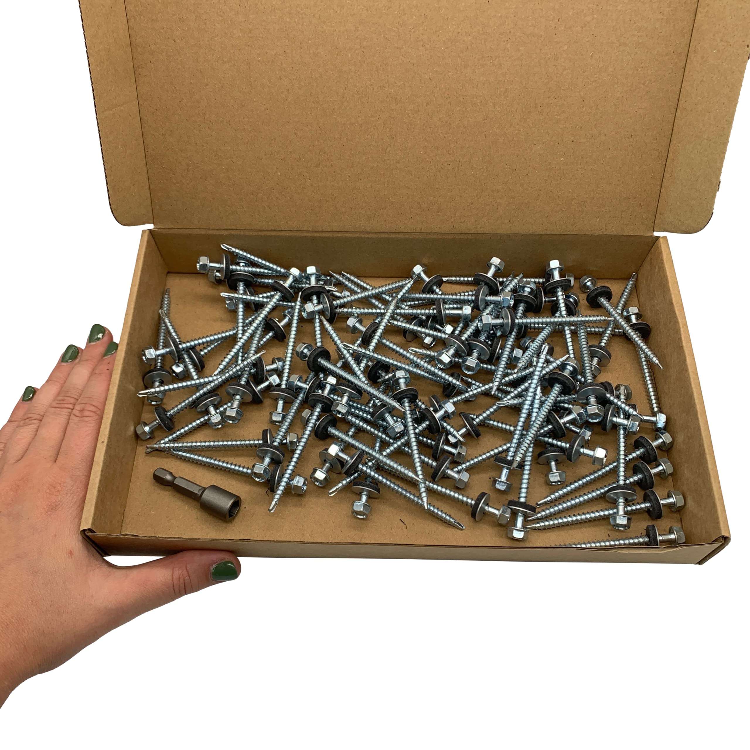 Marcopol - Lot de 80 vis autoforeuses DIN 7504-K en acier zingué 4,8 x 70 mm avec rondelles EPDM, tête de rondelle hexagonale, vis à tôle autotaraudeuses, argenté