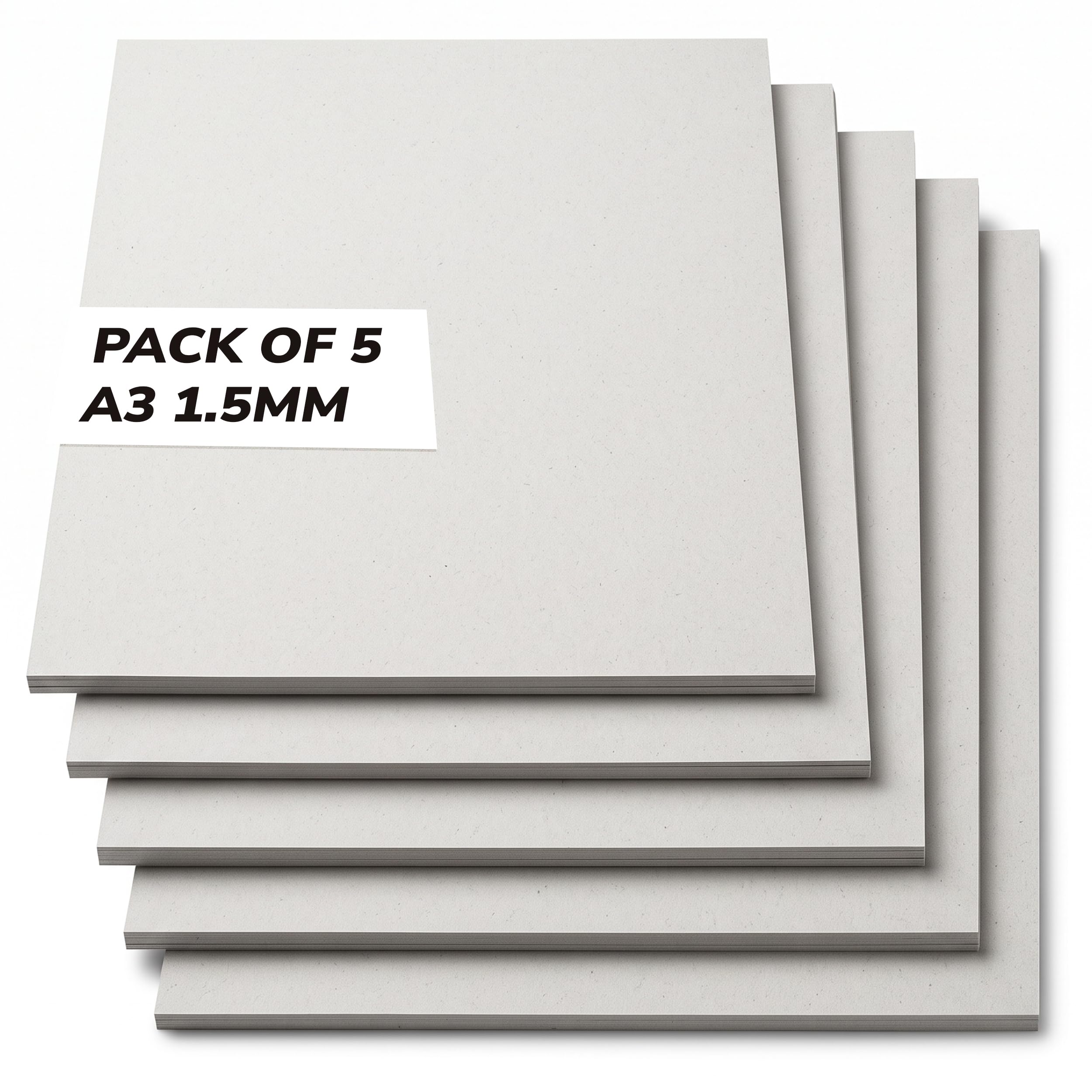 Papercutz A3 Greyboard Sheets for Craft, (5 Sheets – 1.5mm Thickness) Bookbinding, Modelling, Mounting Art Prints & Photographs, Durable, 100% Recycled Thick Backing Cardboard