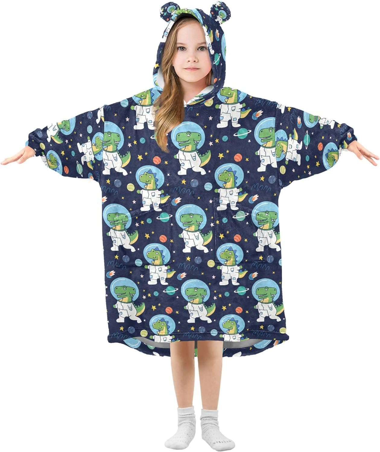 Cute Dinosaur Kids Wearable Blanket Hoodie with Pocket and Sleeves for Toddlers, Cute Hoodies Girls Boys B0404092