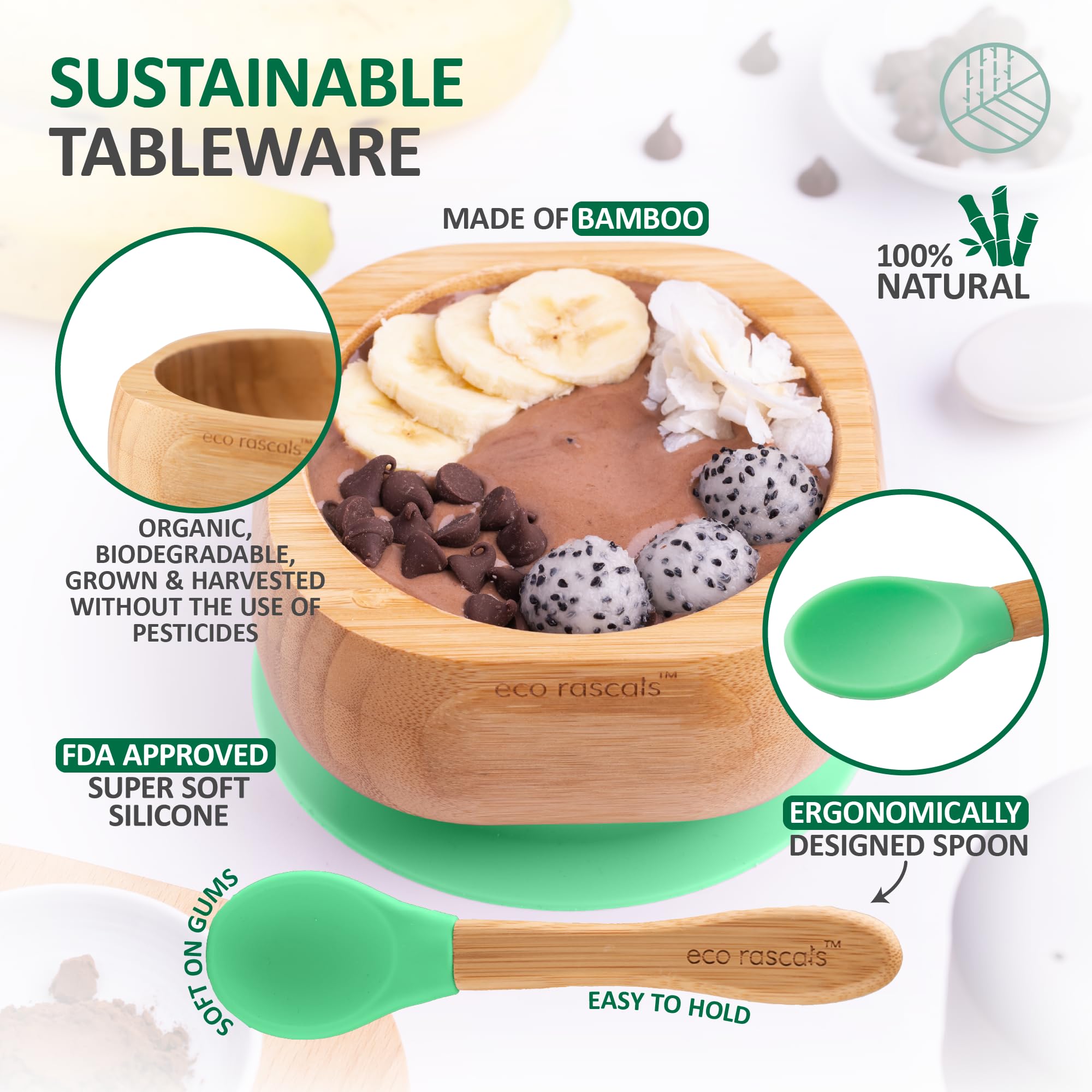 3 Bambus-Löffel Für Babys - Mit Silikon, BPA-frei, Abnehmbar