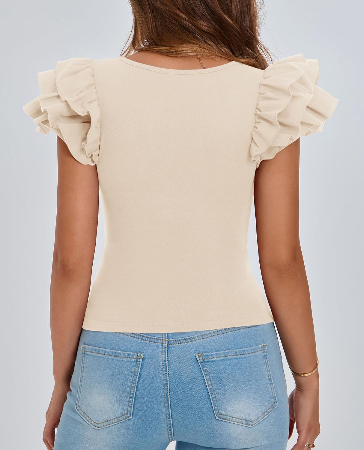 PRETTYGARDEN Women's Ruffle Short Sleeve Shirts 2026 Summer Casual Basic Tee Cute Fitted Crew Neck Fashion Tops Clothes - Image 2