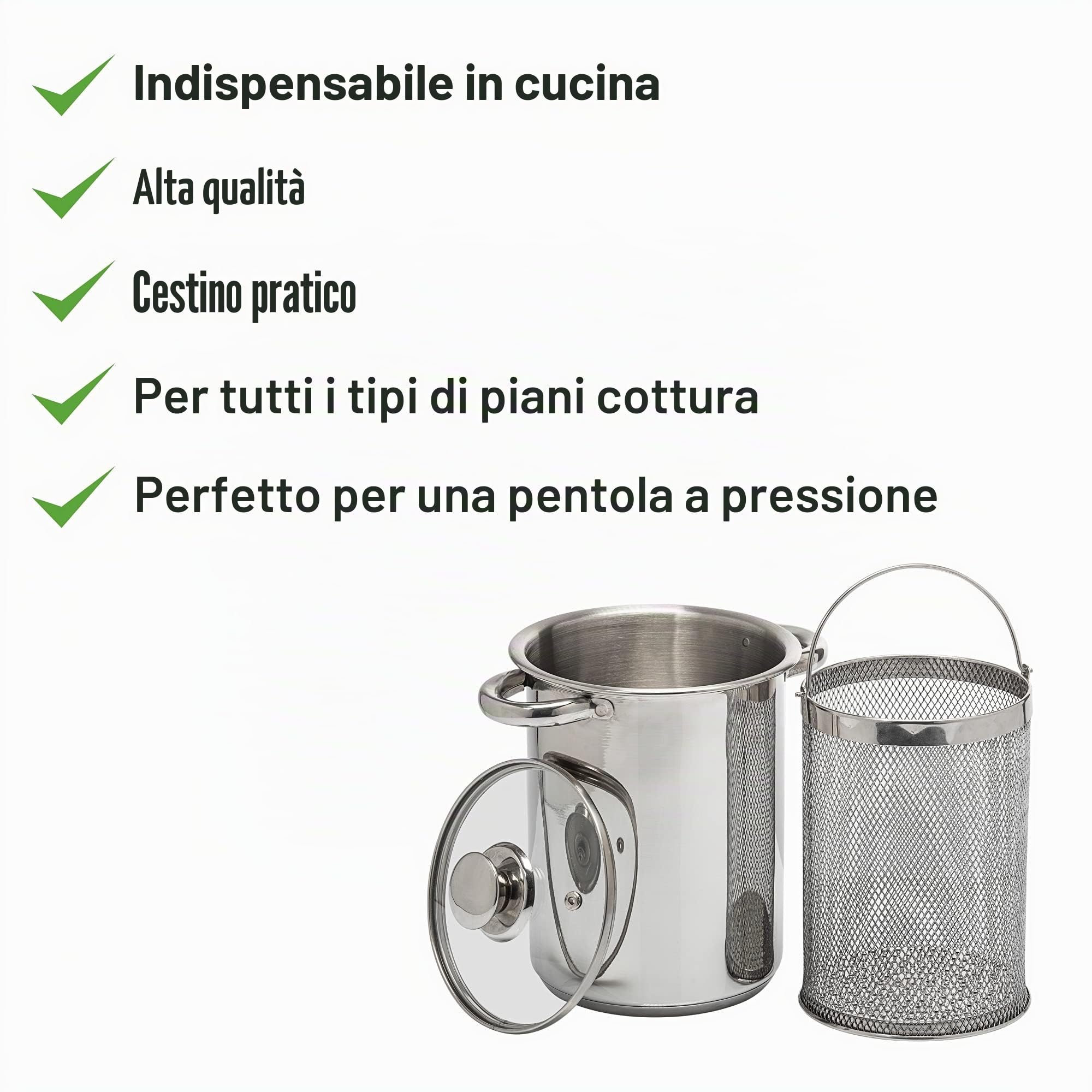 BROWIN® 313500 Pentola universale per asparagi con coperchio in vetro|4 l |adatta per pasta, spaghetti, verdure | per fornelli elettrici, a gas e a induzione|in acciaio inossidabile color argento