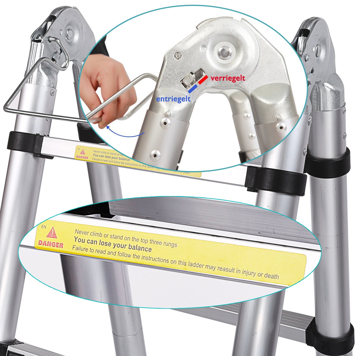 5M Scala Telescopica, Scala alluminio pieghevole scala multiuso Scaletta 16 gradini, Capacità 150kg, 2.5M+2.5M