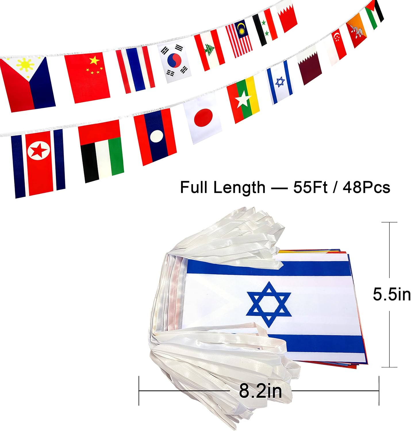 Asia Asian 48 Countries String Flags Banner Set,60 Feet 48 Flags
