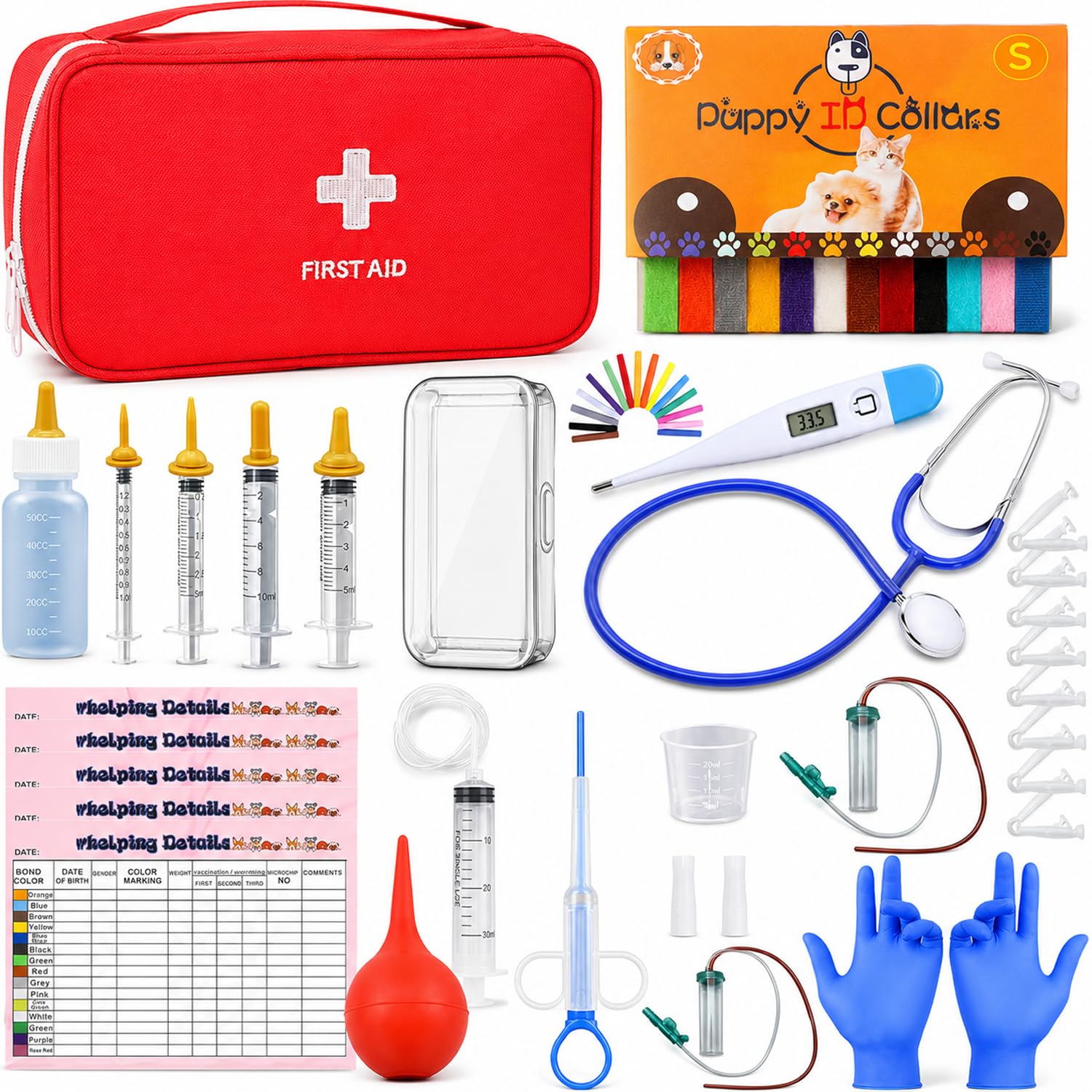 kewen Puppy Kitten Whelping Supplies, Whelping kit for Puppies Birth,Kitten Supplies,Dog Supplies,Puppy kit,Kitten Bottle Feeding kit for New Born Puppy Supplies and Kitten (Whelping Kit)