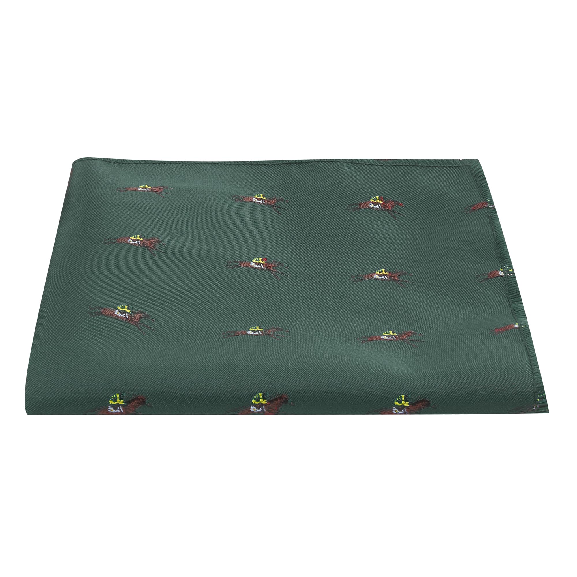 Dark Green Embroidered Horse and Jockey Pocket Square, Handkerchief