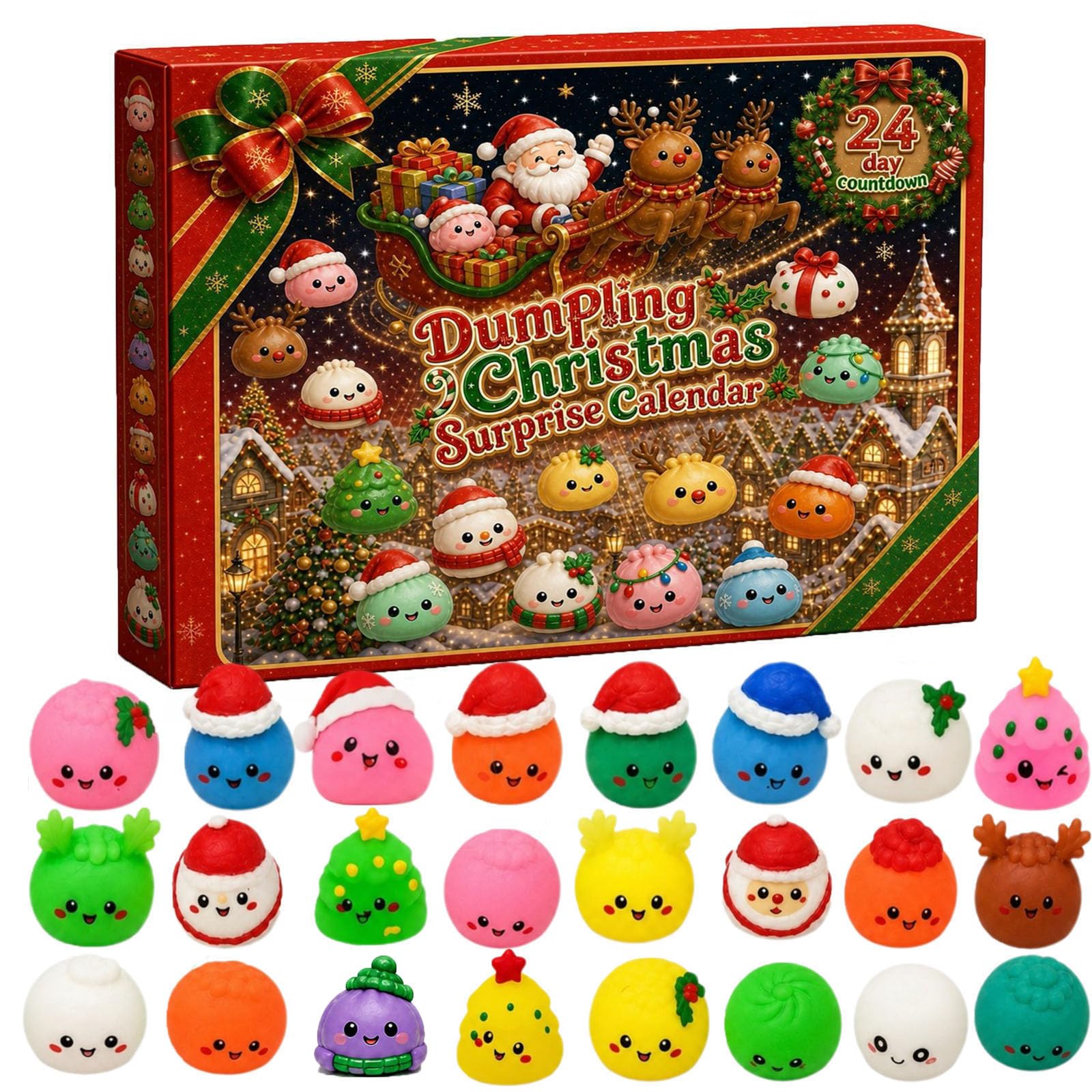 2026 Christmas Advent Calendar with 24 Mini Squishies, Party Xmas Gift,01-A