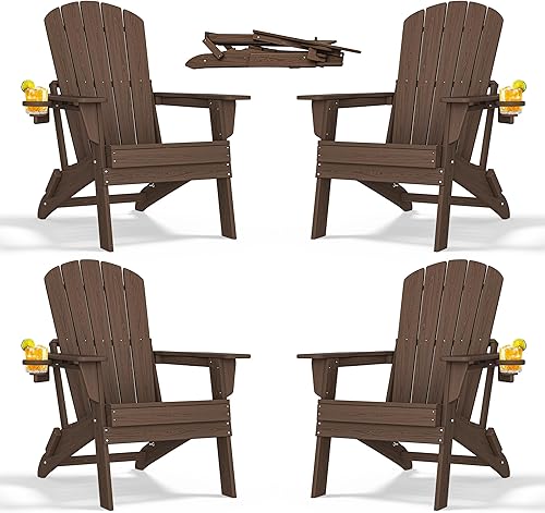 Miniatura 14 de nevilywood Silla Adirondack plegable, respaldo ergonómico extendido, portavasos, fácil montaje, plástico HDPE duradero, resistente a la intemperie