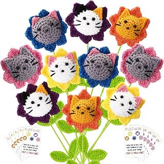 Riceshoot 10 Sets Positive Appreciation Emotional Gifts Cute & Funny Cat Crochet Animal Flower with Inspirational Cards Employee Appreciation Month Gifts for Women Coworker Friends Office Staff