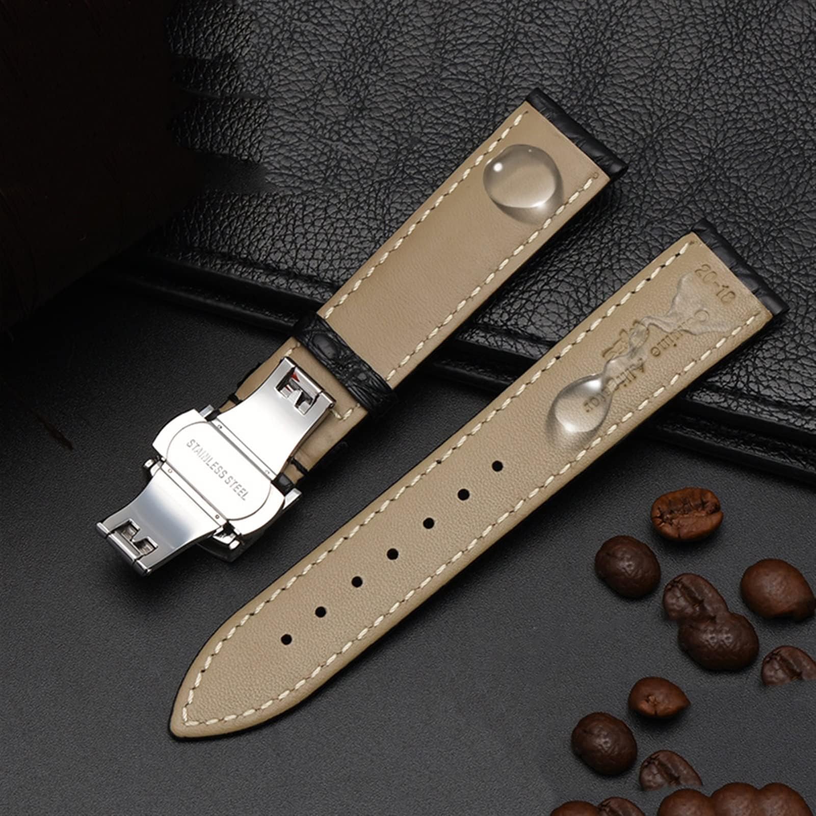 Cinturino in Pelle di Coccodrillo per Cinturini di Qualsiasi Marca 12 13 14 15 16 17 18 19 20 21 22 23 Cinturini da 24 mm con Chiusura Pieghevole,Brown White gold-23mm