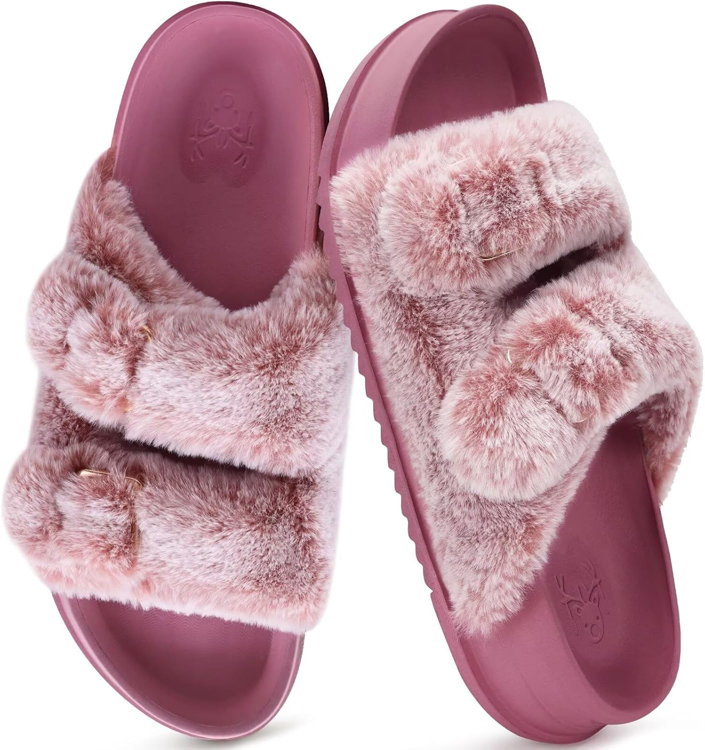 KuaiLu Women's Fluff Slippers Plantar Fasciitis Arch Support Platform Slippers Ladies Fashion Open Toe Faux Fur Sliders Womens House Slipper Size 6-12 - Image 3