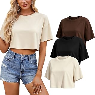 HERYEA Women's Short Sleeve Knit T Shirts Basic Solid Crew Neck Tee Tops
