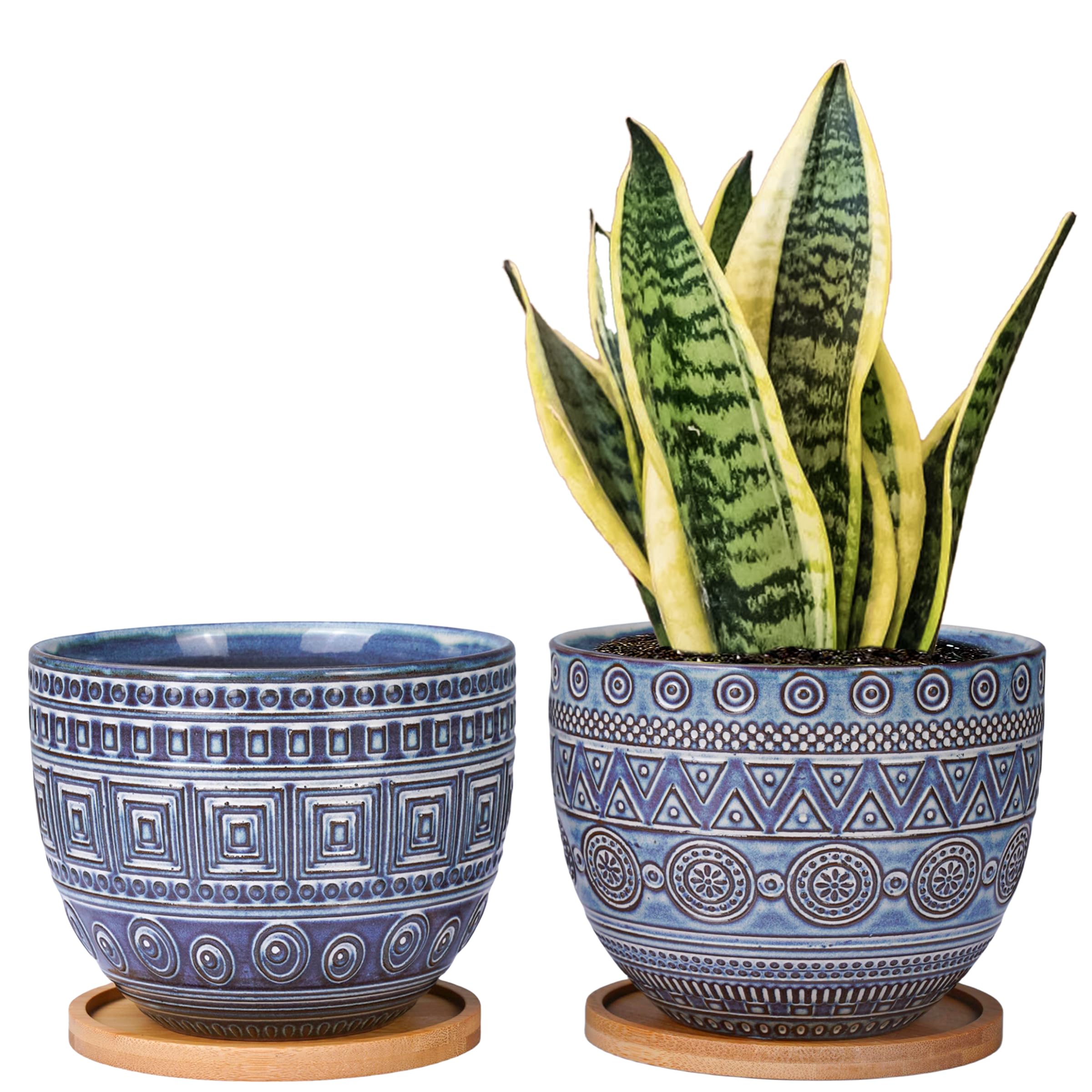 G EPGardeningBluish Planter Retro Succulent Planter Ceramic Planter Geometry Succulent Planter Large Round Planter Flower Pot Indoor and Outdoor Plant Pot for Succulents 2 Pack