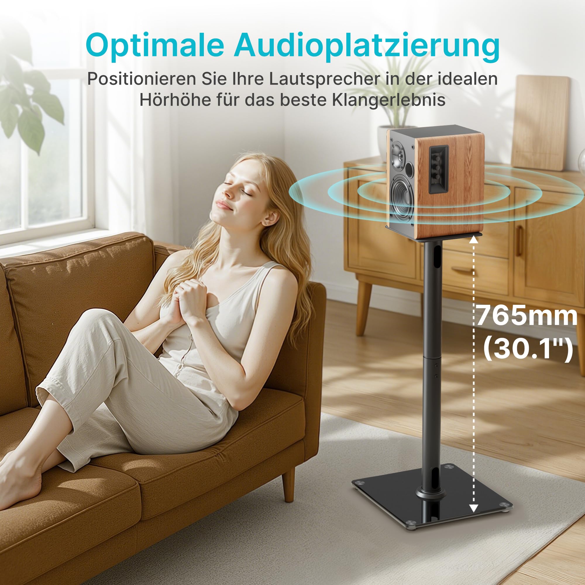 Pegzone Lautsprecherständer für Surround Sound,Universal Boxenständer Tragfähigkeit 25 kg,76,5 cm hohe Regallautsprecher-Ständer,Kabelmanagement,1 Paar,großer Glasbasis,schwarz