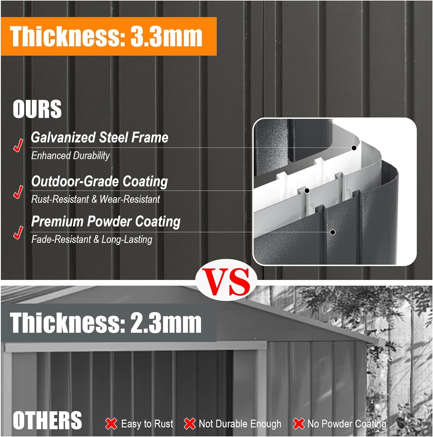 25FT Outdoor Metal Garage Shed with Lockable Double Doors, Heavy Duty Weatherproof Carport Shelter for Cars, Trucks, Motorcycles & Lawn Equipment, Dark Grey