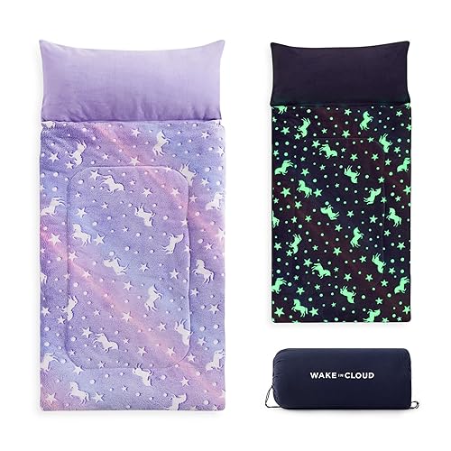 Wake In Cloud - Saco de dormir que brilla en la oscuridad con almohada, tapete de siesta de forro polar para niños pequeños, niños y niñas, invierno