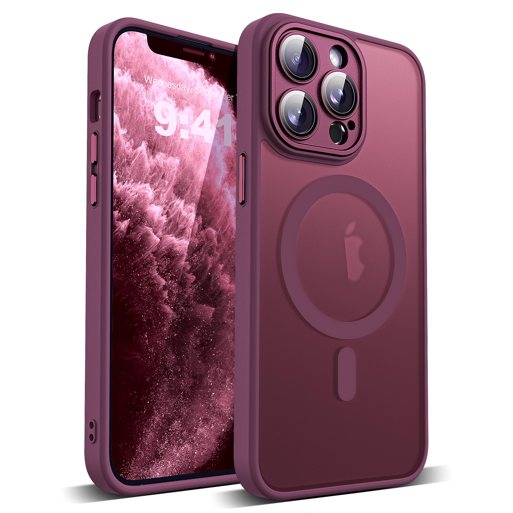 Compatible with iPhone 11 Pro Case with Built-in Camera Lens Protectors Translucent Magnetic 11 Pro Phone Case 5.8" [Compatible with Mag-Safe][Great Grip Feeling], Red