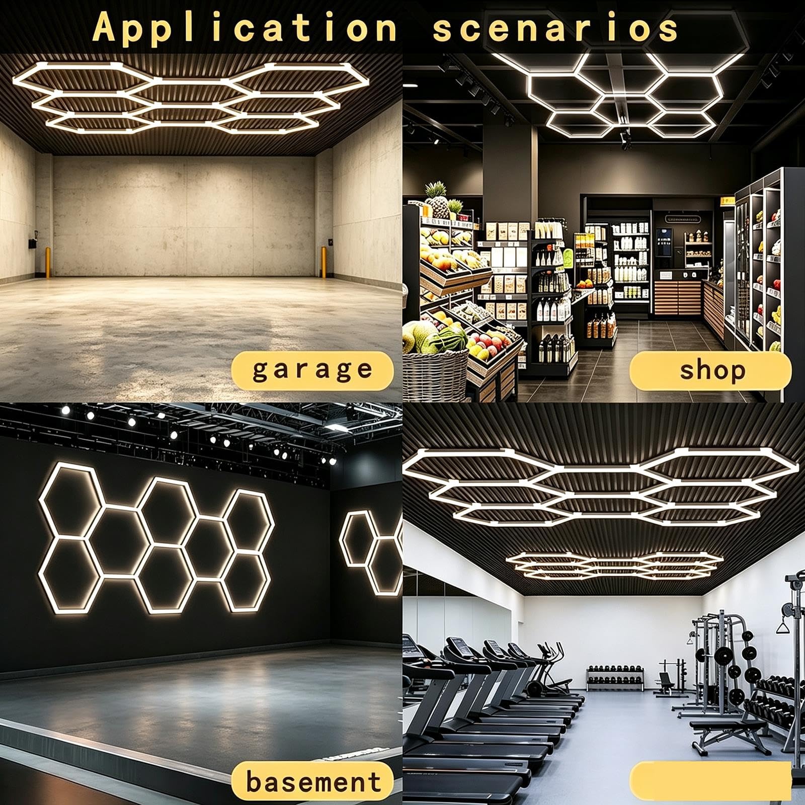 Éclairage De Garage À 8 LED Hexagonales (3000 K -6000 K) | Plafonnier D'éclairage LED Hexagonal, Changement De Couleur, For Atelier, Gymnase, Entrepôt