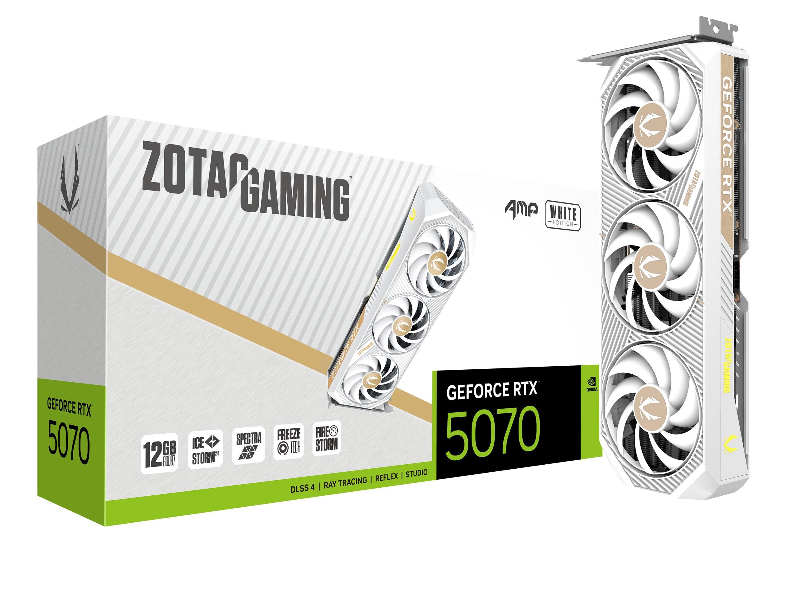 ZOTAC Gaming GeForce RTX 5070 AMP White Edition DLSS 4 12 GB GDDR7 192-bit 28 Gbps PCIE 5.0 Scheda grafica da gioco, raffreddamento IceStorm 2.0, illuminazione Spectra RGB, ZT-B50700FQ-10A