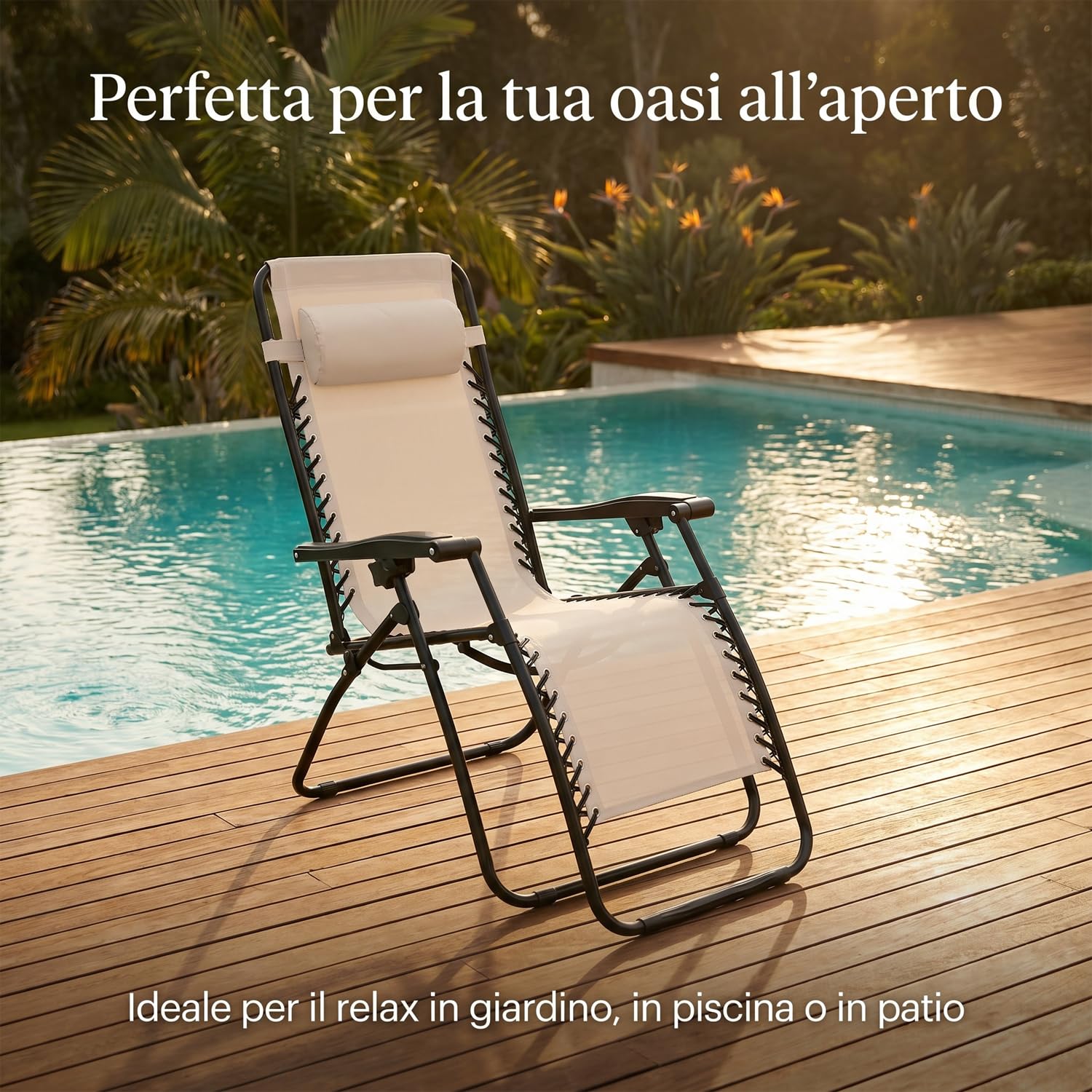 Marvin Sdraio Reclinabile Gravity da Giardino, Lettino Relax Pieghevole in Acciaio con Schienale Regolabile e Sistema di Blocco, Poltrona Prendisole per Terrazzo, Piscina, Spiaggia e Outdoor (Beige)