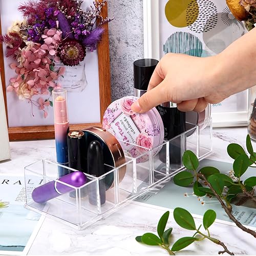 Miniatura 4 de Tuanse Organizador compacto de maquillaje acrílico, 4 unidades, desmontable, 8 espacios, organizador de cajones de tocador transparente, paleta de