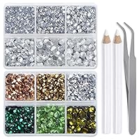 Vista 14 de LPBeads 6400 unidades de diamantes termoadhesivos de 12 colores con parte trasera plana, 5 tamaños mixtos, gemas de cristal redondas con pinzas