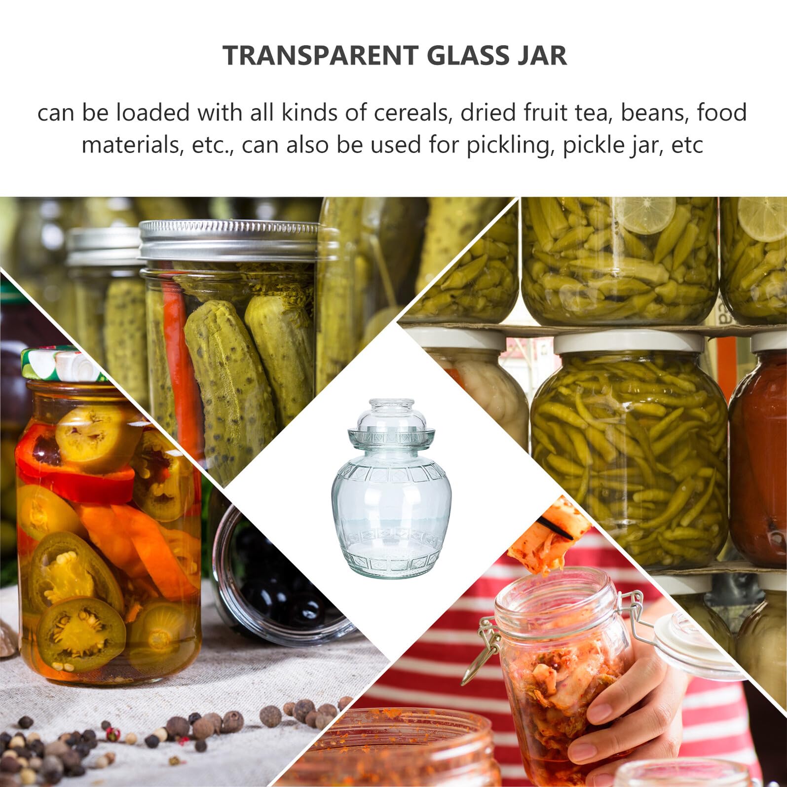 Lurrose Transparenter Glasverschlussbehälter mit Glatter Oberfläche ohne Grate 2500ml zur Aufbewahrung und Herstellung von Eingelegtem Gemüse für Küche
