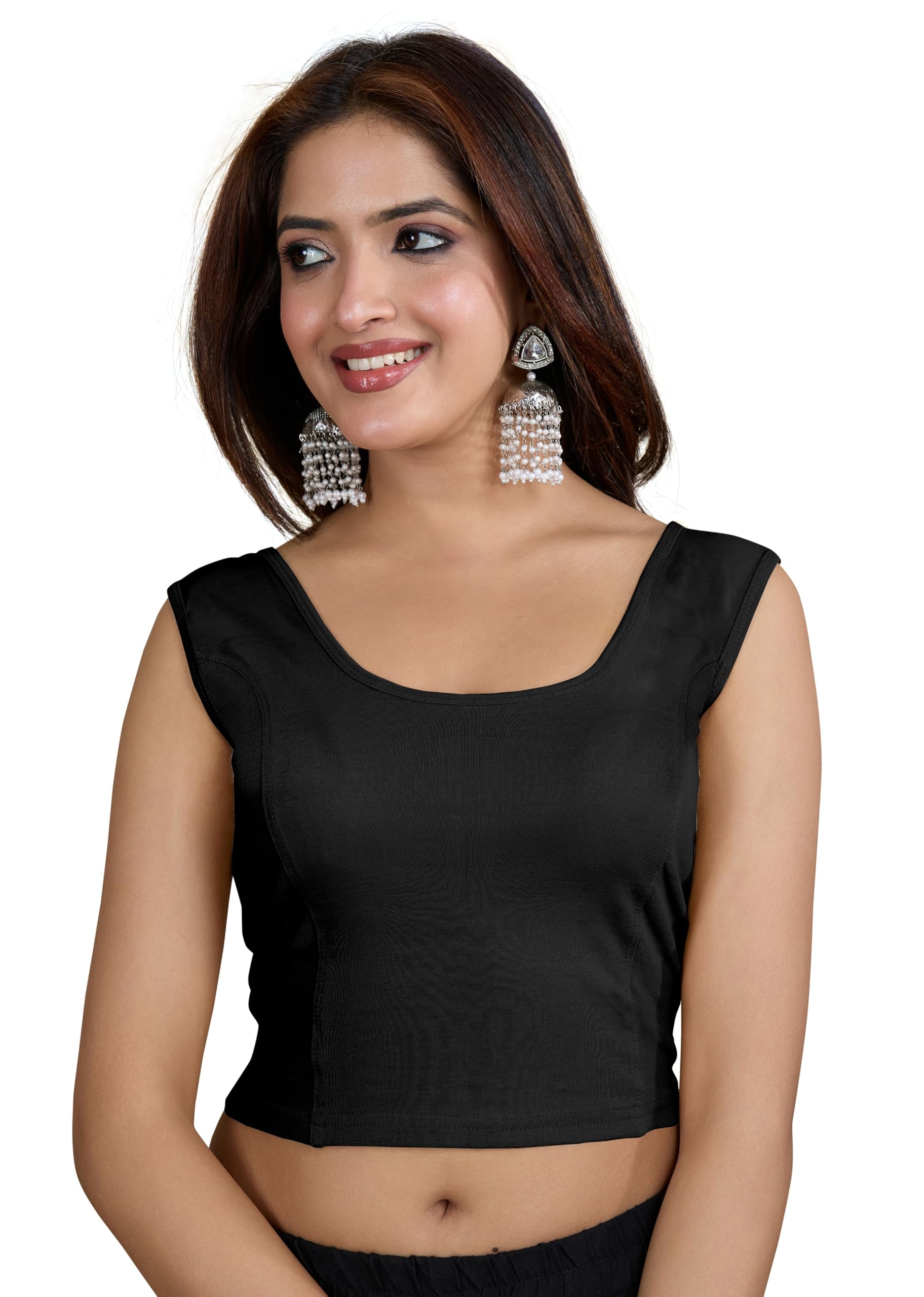 trendmalls Women's Pure Cotton Elastane Stretchable Readymade Round Neck Sleeveless Blouse Choli Stylish Saree Blouse Ready to Wear-picture-41
