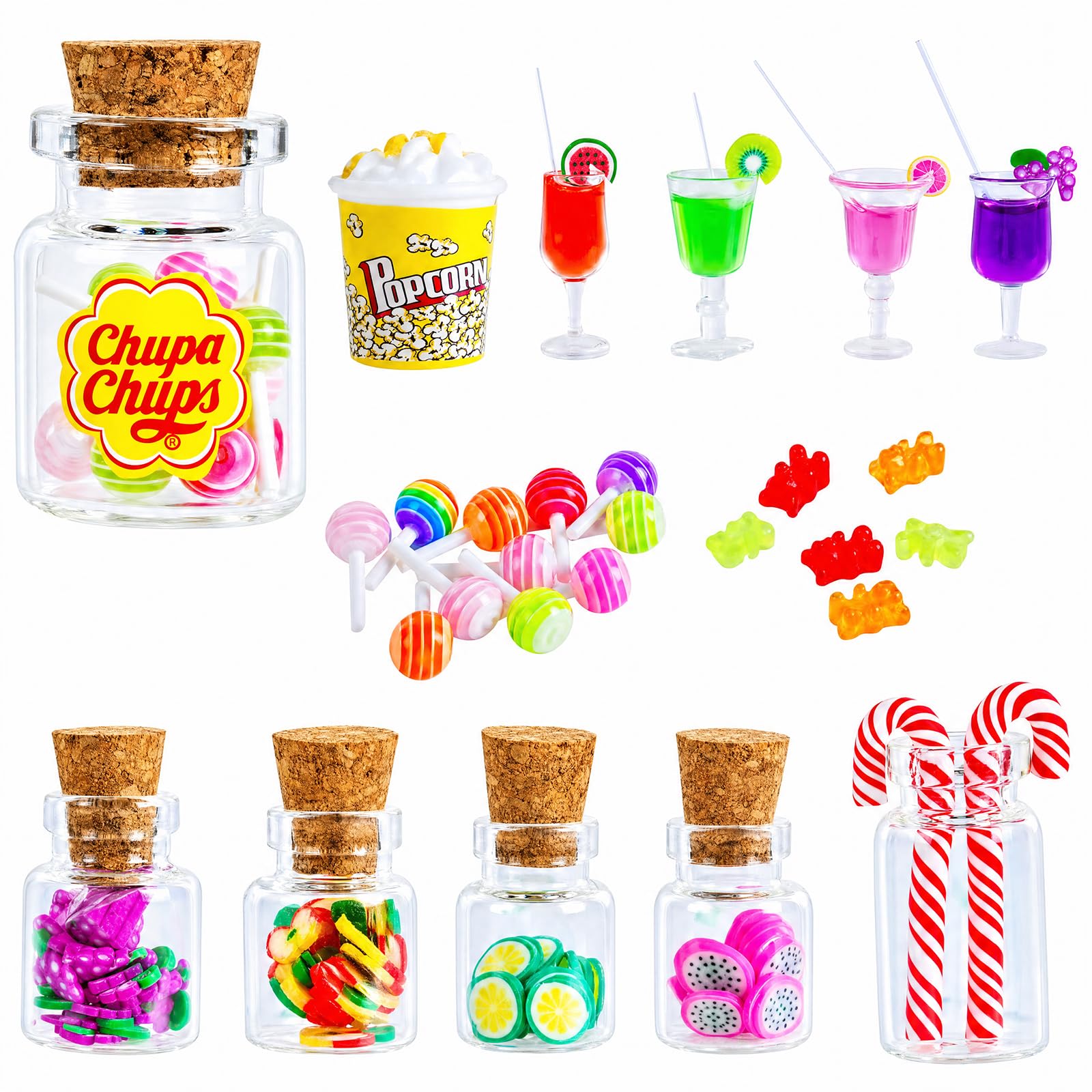 Aolso Miniature Food and Drink, 14PCS Play Kitchen Toys Accessories Set for Children Girls Boys Age 3+, Miniature Christmas Sweets for Christmas for 1:6 or 1:12 Dollhouse